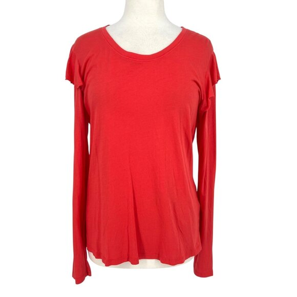 Sundry Coral Ruffle Shoulder Long Sleeve T-Shirt Size Large 3 - Picture 1 of 10